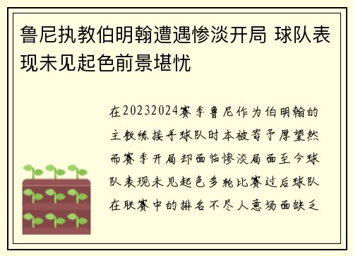 鲁尼执教伯明翰遭遇惨淡开局 球队表现未见起色前景堪忧